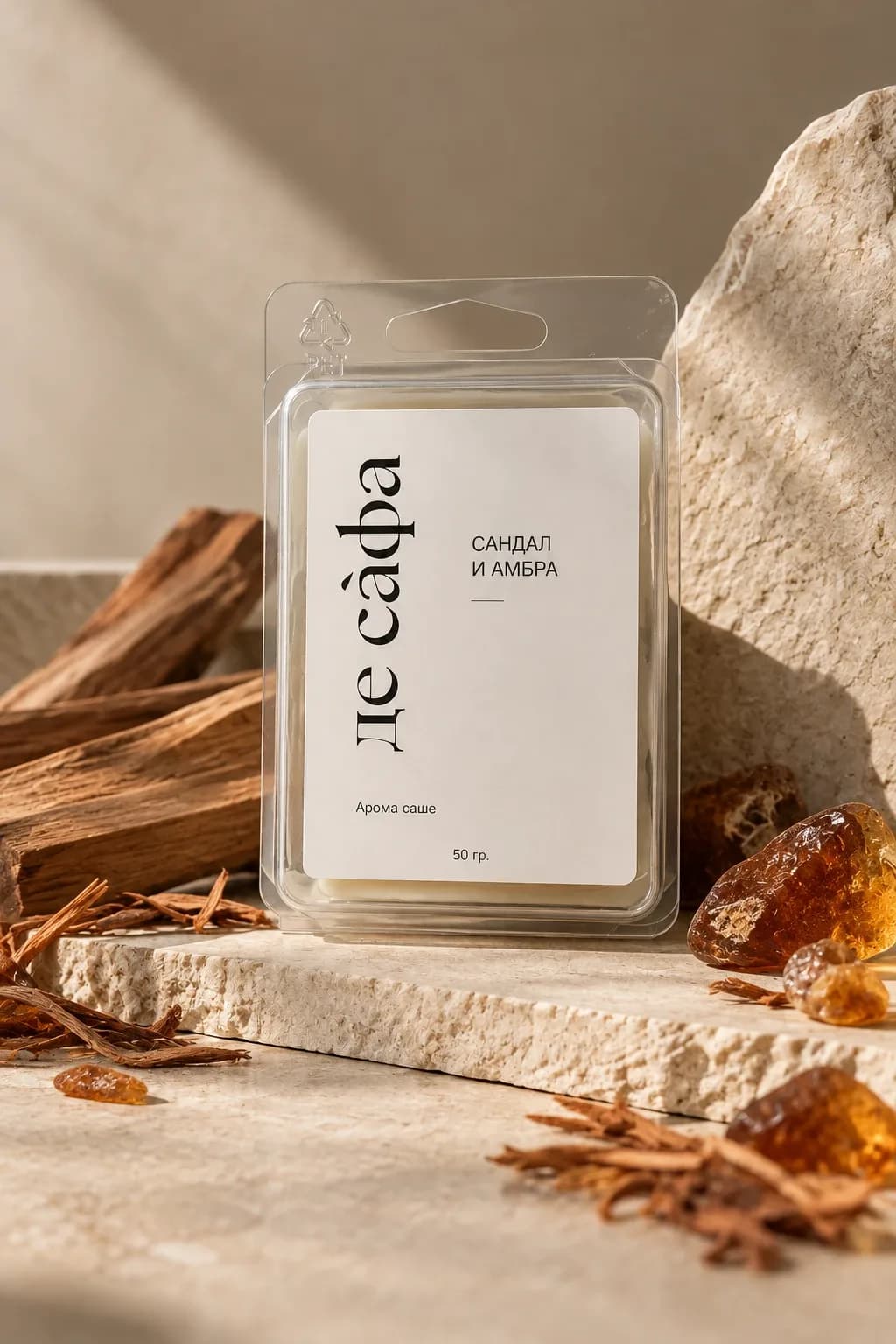 Арома саше SANDALWOOD & AMBER — сандал и амбра, ароматическое саше из воска, 50 г